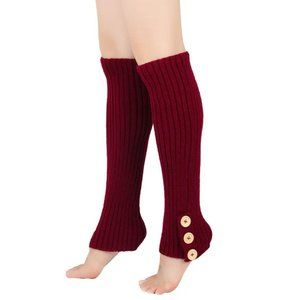 **HOST PICK** Burgundy Rib Knit Leg Warmers Button Accents